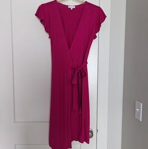Hot Pink Midi Wrap Dress